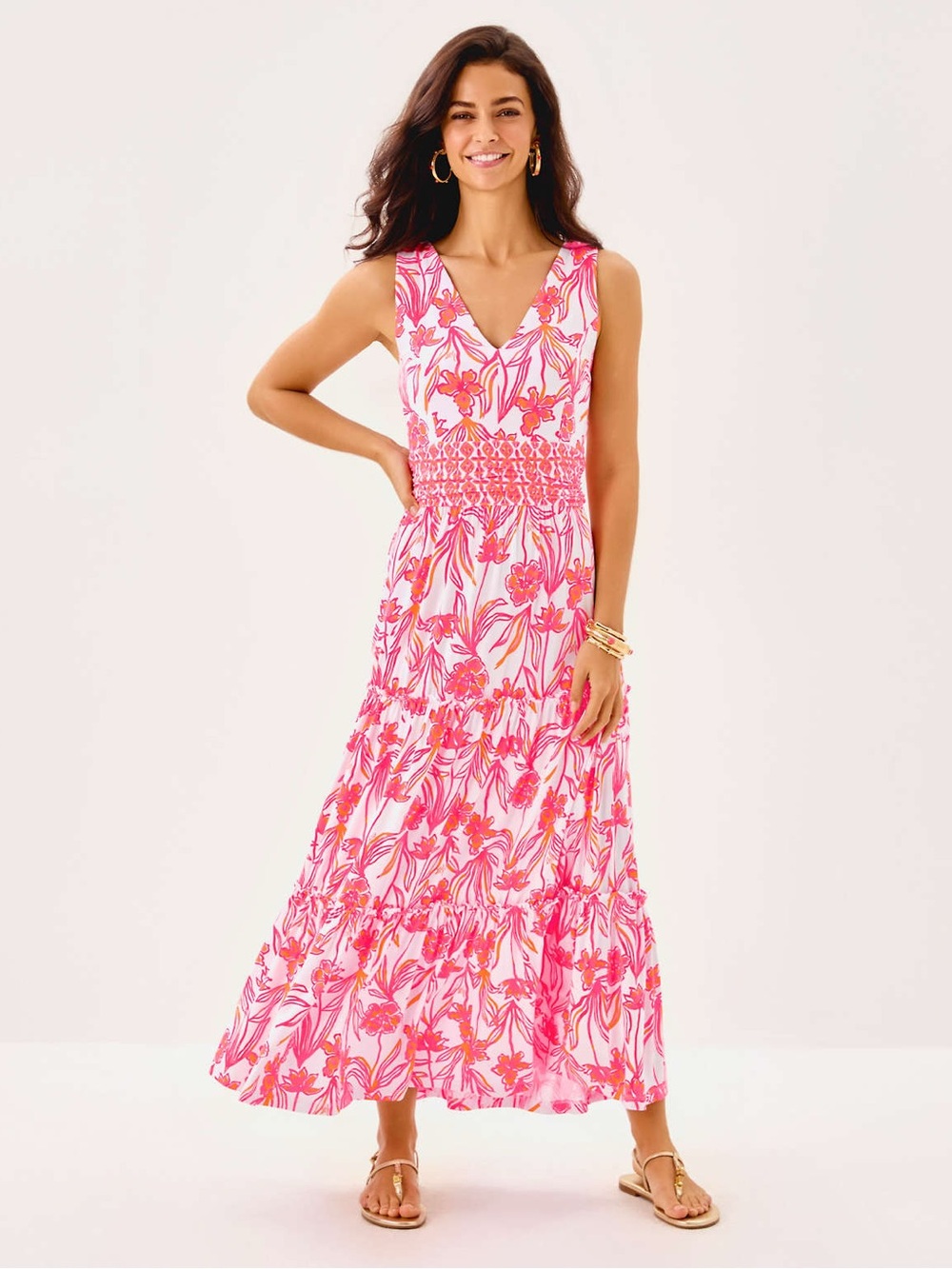 Lilly Pulitzer Skylar Midi Dress Resort White Lovely Long Stems Size Medium